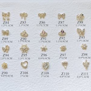 1PC Luxury Gold Zircon Stone Different Shapes Bow Snowflake Heart Deco Metal Charms Metal Deco Charms Nail Art Z84-111