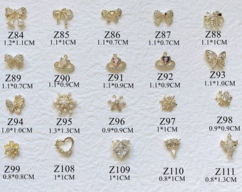 1PC Luxury Gold Zircon Stone Different Shapes Bow Snowflake Heart Deco Metal Charms Metal Deco Charms Nail Art Z84-111