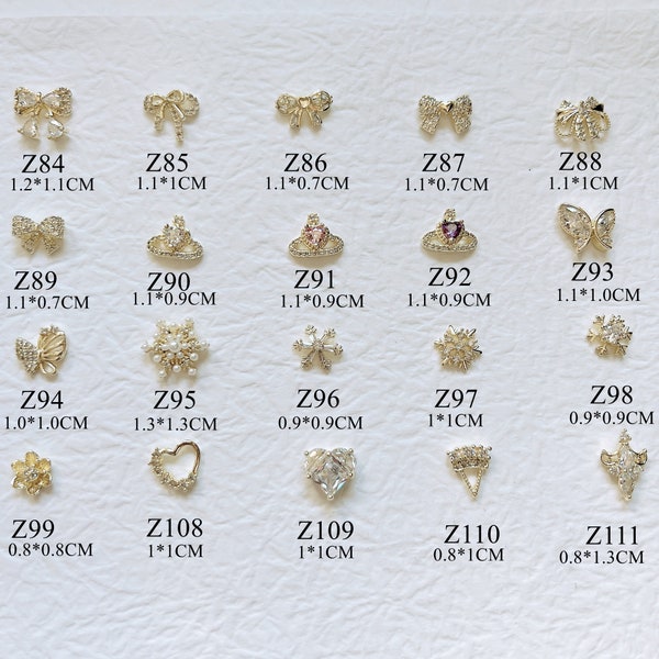 1PC Luxury Gold Zircon Stone Different Shapes Bow Snowflake Heart Deco Metal Charms Metal Deco Charms Nail Art Z84-111