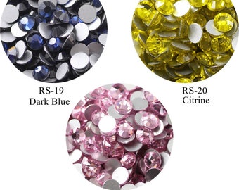 100pcs/bag Flatblack Crystal Nail Art Rhinestone Dark Blue Citrine Light Pink Rhinestone SS3-SS20