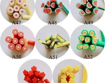 5pcs/lot 5mm*5CM New Fruit Series Polymer Clay Cane Fancy Peach Tomato Banana Star