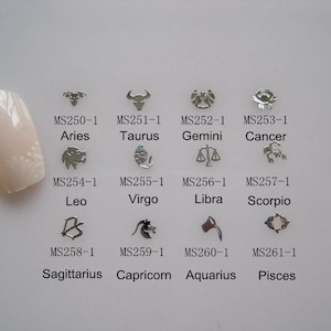 100pcs/bag Silver 12 Constellations non-adhesive Soft Metal Sticker Single-Side Silver Nail Art Decoration M1