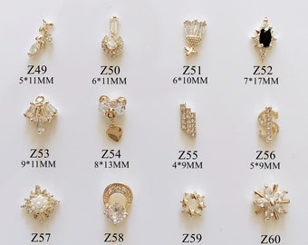 1PC Luxury Gold Zircon Stone Different Shapes Metal Charms Metal Deco Charms Nail Art Z49-60