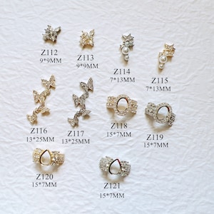 1PC Luxury Gold Zircon Stone Different Shapes Metal Charms Metal Deco Charms Butterfly Star Nail Art Z112-121