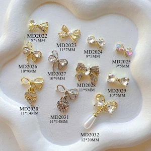 5pcs Metal 3d Charms Metal Decoration Bow with Rhinestones and Pearls Deco Nail Art Decoration MD2022-2032