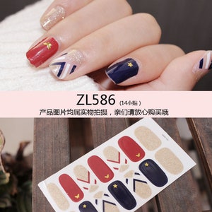 1 szt. Arkusz naklejek Nail Art Full-Cover 14 tipsów Nail Art Wrap Naklejka na paznokcie z mini pilnikiem ZL586-599
