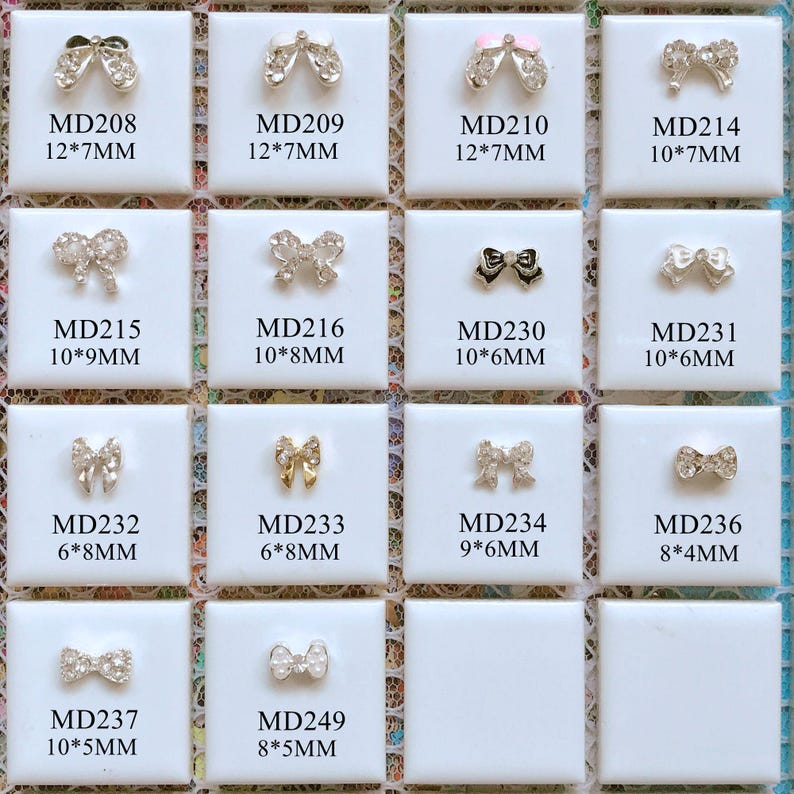 5pcs Fancy Metal 3d Charms Metal Decoration with Rhinestone Bow with Pearls and Rhinestone Nail Art Decoration Cellphone Decoration image 1