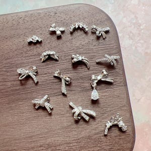 1PC Luxury Gold Zircon Stone Different Shapes Bow Butterfly Deco Metal Charms Metal Deco Charms Nail Art Z174-186