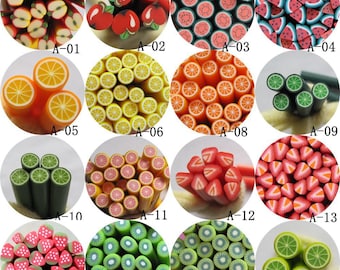 5pcs/lot 5mm*5CM Fruit Series Polymer Clay Cane Fancy Apple Watermelon Lemon Orange Strawberry Kiwi A01-17