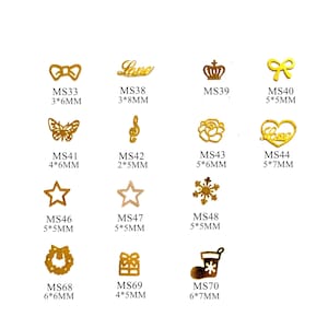 100pcs/bag Gold Star Love-Heart Bow Christmas Series non-adhesive Hard Metal Sticker Nail Art Decoration M2