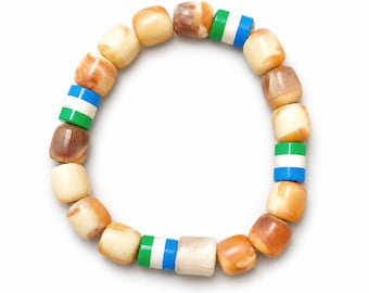 Handmade West African Beaded Bracelet, Guinea Crafted, Stretch Style