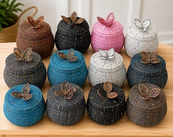 Handmade Kenyan Beaded Basket with Lid, African Jewelry Box, Decorative Storage Home Decor