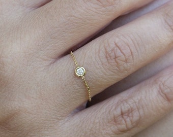 Diamond chain ring, Solitaire diamond chain ring, Bezel diamond ring, Engagement diamond ring