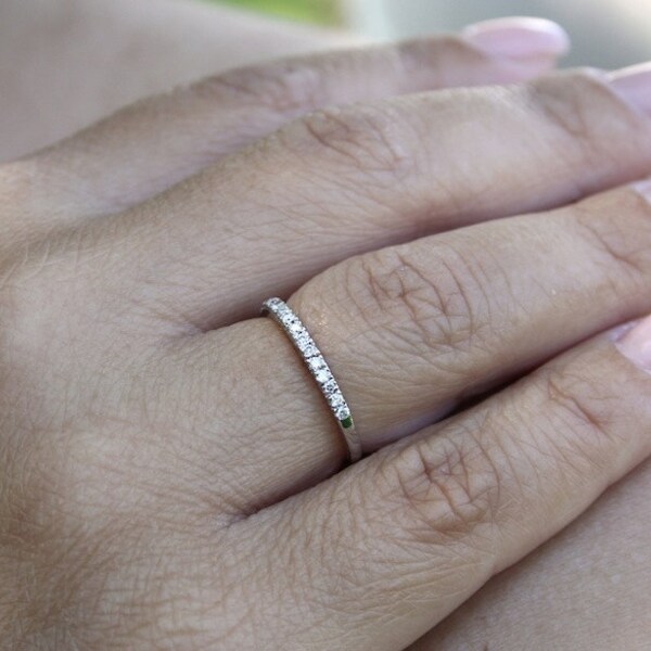 Pave diamond and 18k gold engagement ring, Diamond wedding band