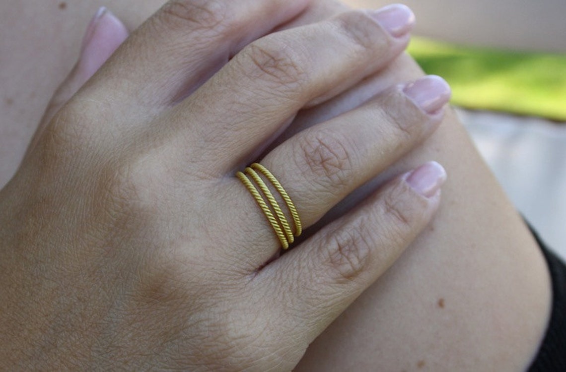 18k Gold Twisted Ring, Twist Stacking Rings Etsy