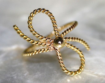 14k solid gold bow ring, Twisted bow ring, Infinity ring, Twisted rope ring, Forget me knot ring