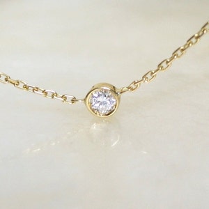 Solitaire diamond and 18k white gold necklace, Bezel set diamond necklace, Bezel diamond pendant, Bride necklace image 5