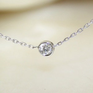 Solitaire diamond and 18k white gold necklace, Bezel set diamond necklace, Bezel diamond pendant, Bride necklace image 3