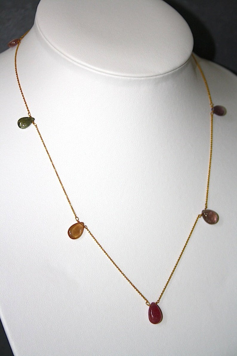 Sapphire and 18k Gold Necklace, Gold Chain With Sapphires, Pink