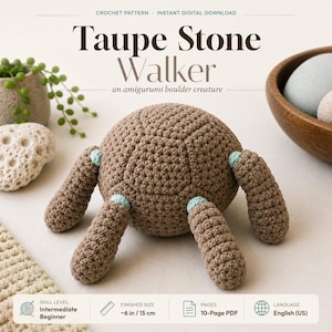 Rock Alien - Taupe Stone Walker Virkmönster – Amigurumi Boulder Creature (PDF-nedladdning) Projekt Hail Mary-tema
