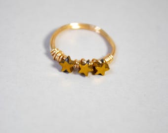 Gold Triple Star Ring | Dainty Wire Band | Minimalist Handmade Stacking Ring