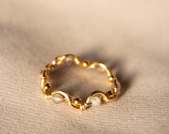 Gold Beaded Band Ring  Handmade Dainty Jewelry Gift