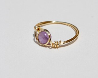 Handmade Amethyst Ring | Gold Wire Wrapped Natural Stone | Purple Gemstone Jewelry