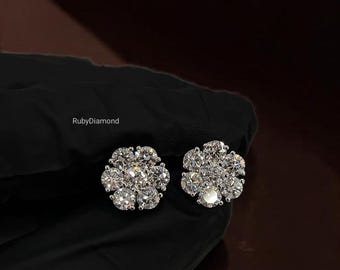 VVS Moissanite Flower Stud Earrings, 925 Sterling Silver Earrings, Diamond Tester Pass, Floral Cluster Earrings Gift for Her