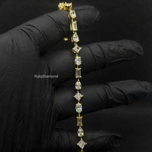Echtes Moissanit Multiform Tennisarmband, 14k Gelbgold vergoldet, Luxus Hochzeitsschmuck, Geschenk für Sie, minimalistisches Armband, Geschenkidee