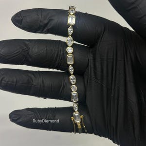 Pulsera de tenis de moissanita auténtica VVS de múltiples formas / Pulsera chapada en oro amarillo de 14 quilates / Joyería de lujo con aspecto de diamante, regalo para ella.