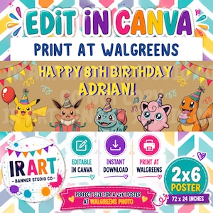 Monster Ball Birthday Banner, Cartoon Creatures, Custom Name (Digital Download)