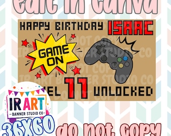 Gamer Birthday Banner Template- Digital Download- 36X60