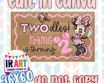 Banner de cumpleaños "Oh Twodles", plantilla editable de Canva, descarga digital.