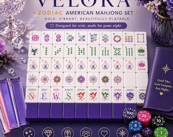 Velora Zodiac American Mahjong Set | Engraved Acrylic Tiles, Vintage Case