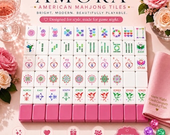 Amora Pink Heart American Mahjong Set | Luxury Acrylic Tiles & Vintage Travel Case | Mahjong Gift for Her