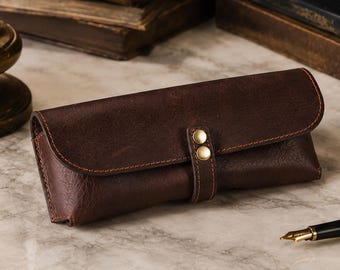 Premium leren brillenkoker, handgemaakte zonnebrilhouder, brillenkoker van echt leer, luxe reisgeschenk voor mannen