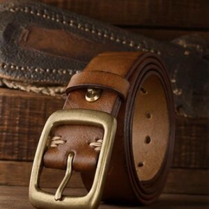 Herr Läderbälte Vintage Western Bälte Handgjort Äkta Läderbälte Rustikt Bälte Casual Dress Bälte Gåva bild 3