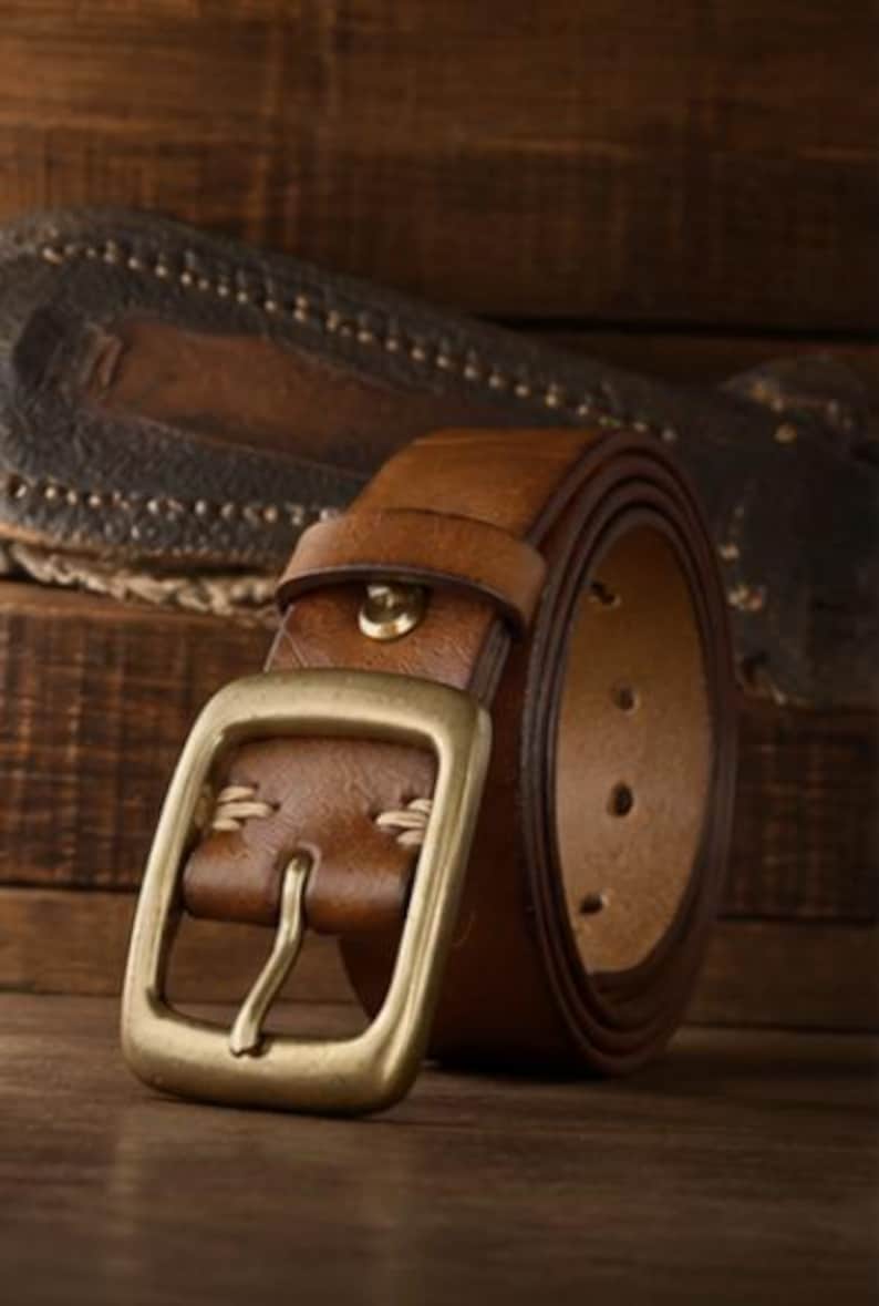 Herr Läderbälte Vintage Western Bälte Handgjort Äkta Läderbälte Rustikt Bälte Casual Dress Bälte Gåva bild 3
