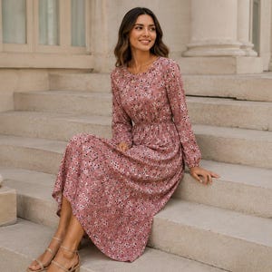 Boho Floral Maxi Dress Women, Long Sleeve Cottagecore Dress, Romantic Spring Dress, Elegant Casual Maxi Outfit