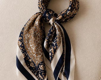 Vintage sidenhalsduk, hårhalsduk med gammaldags penningmönster, bohemisk bandana, elegant paisleyhalsduk, lyxig modeaccessoar