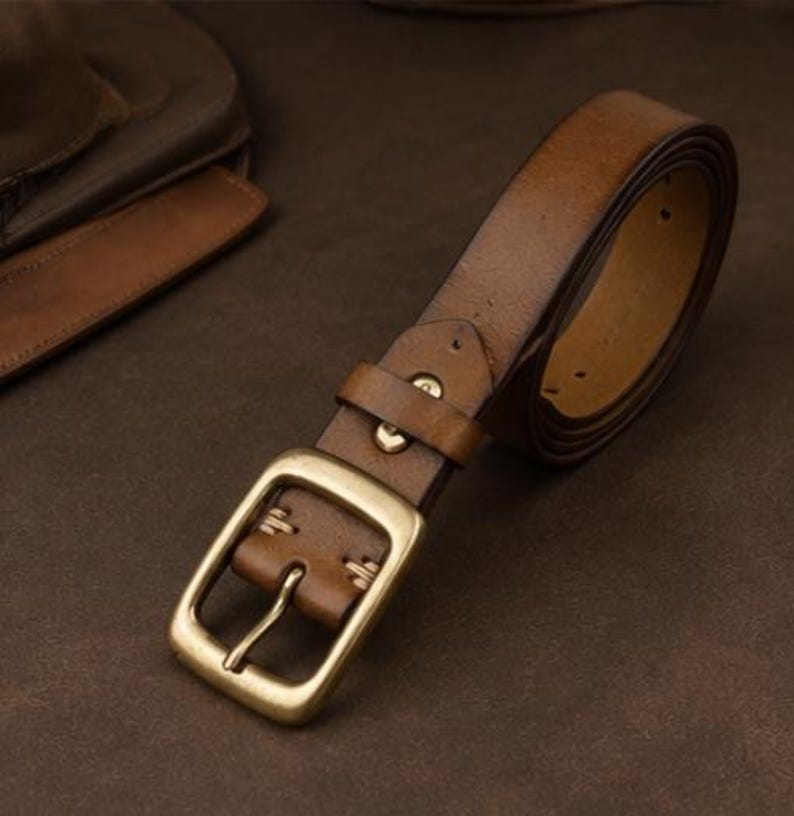 Herr Läderbälte Vintage Western Bälte Handgjort Äkta Läderbälte Rustikt Bälte Casual Dress Bälte Gåva bild 7