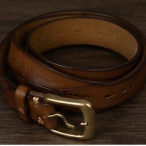 Herr Läderbälte Vintage Western Bälte Handgjort Äkta Läderbälte Rustikt Bälte Casual Dress Bälte Gåva bild 4
