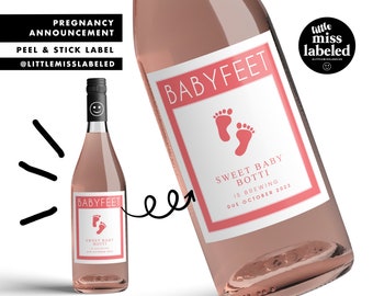 Baby Feet Pregnancy Announcement Wine Label, Personalized, Sweet Baby Brewing, Baby Announcement, Gender Reveal, Baby Shower, Due Date, Rose
