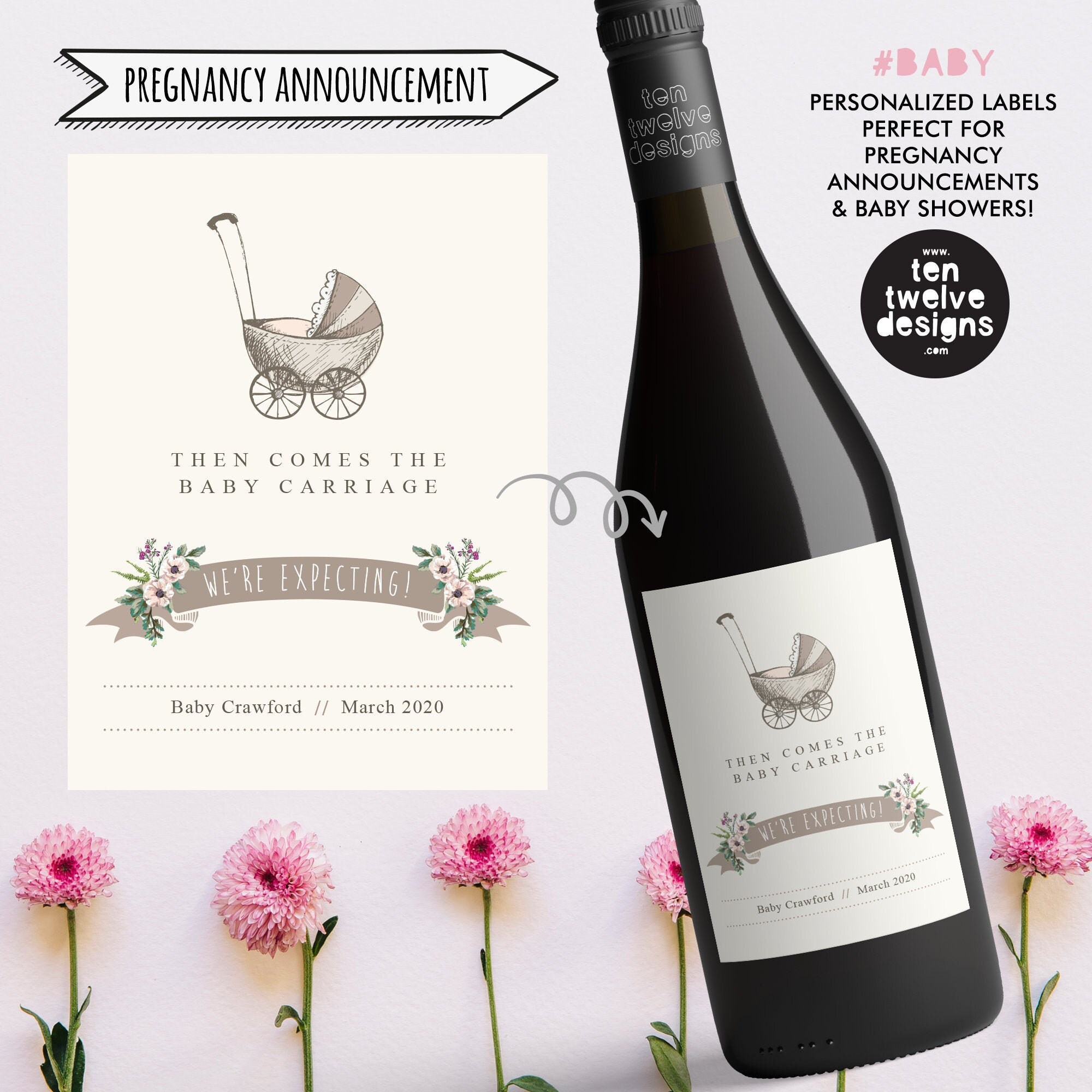 Pregnancy Announcement Custom Wine Label personalized baby | Etsy