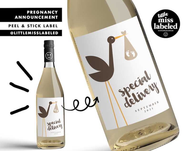 Stork Special Delivery Pregnancy Announcement Wine Label Etsy
