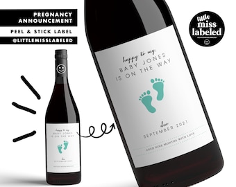Happy to Say Baby on Way, Pregnancy Announcement Wine Label, Personalized, Baby Announcement, Gender Reveal, Baby Shower, Baby Feet