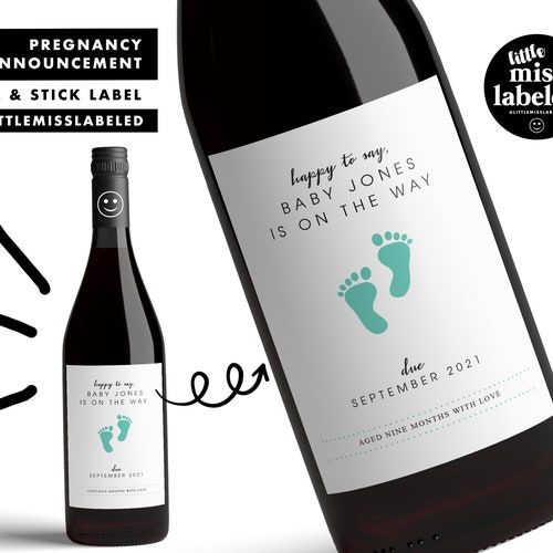 Baby Announcement Wine Labels Template Personalized Pregnancy Etsy