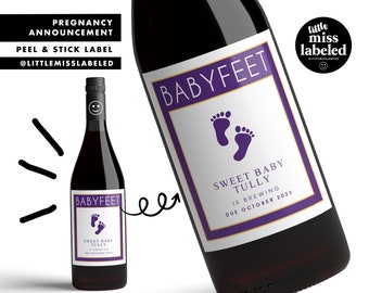Baby Feet Pregnancy Announcement Wine Label, Personalized, Sweet Baby Brewing, Baby Announcement, Gender Reveal, Baby Shower, Due Date, Purp