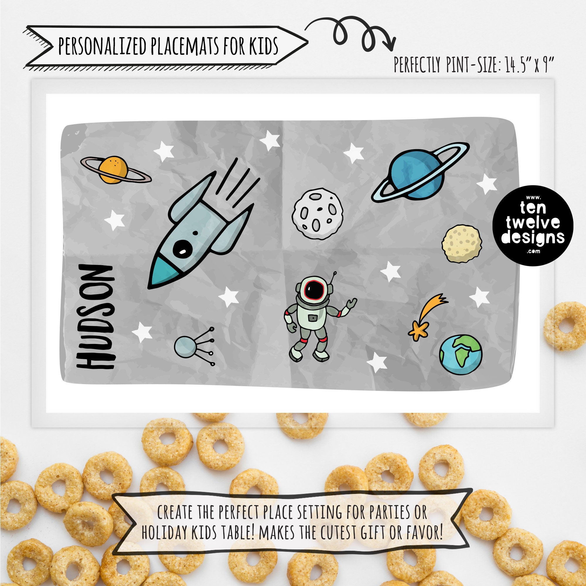 SPACE Personalized Placemat for Kids Children's
