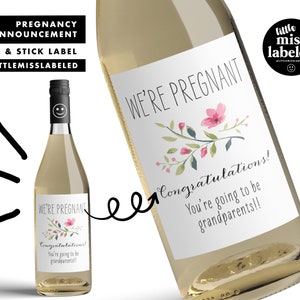 We're Pregnant, Grandparents, Pregnancy Announcement Wine Label, Personalized, Baby Announcement, Gender Reveal, Baby Shower, Floral